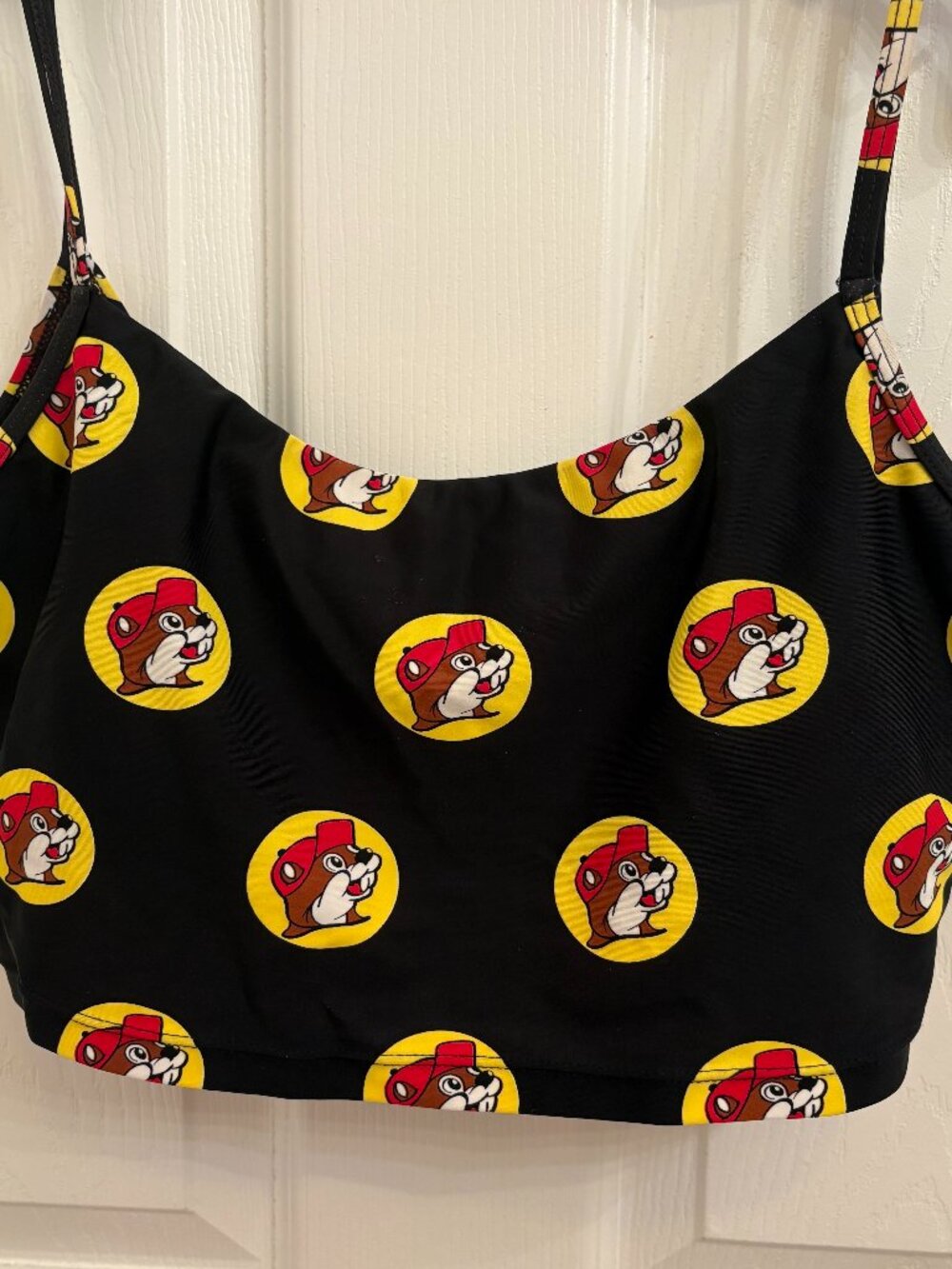 BUC-EE'S Bikini Top Buc-ee Logo Black & Red All Over Print Size M
